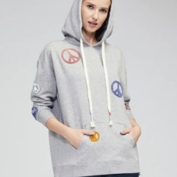 Wildfox Tops - Wildfox Peace Love Road Trip Oversized Hoodie Heather Grey Small